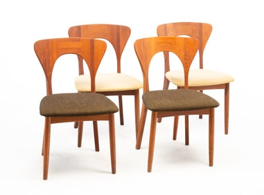 FIVE NIELS KOEFOEDS (1926-2012) FOR HORNSLET DANISH MODERN TEAK "PETER" SIDE CHAIRS.