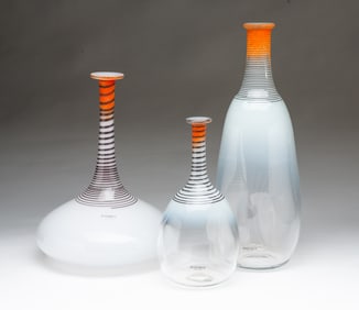 THREE BERTIL VALLIEN (SWEDISH, B. 1938) FOR KOSTA BODA "SPIRIT" ART GLASS VASES.