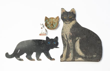 FOUR AMERICAN DECORATIVE CAT ITEMS.