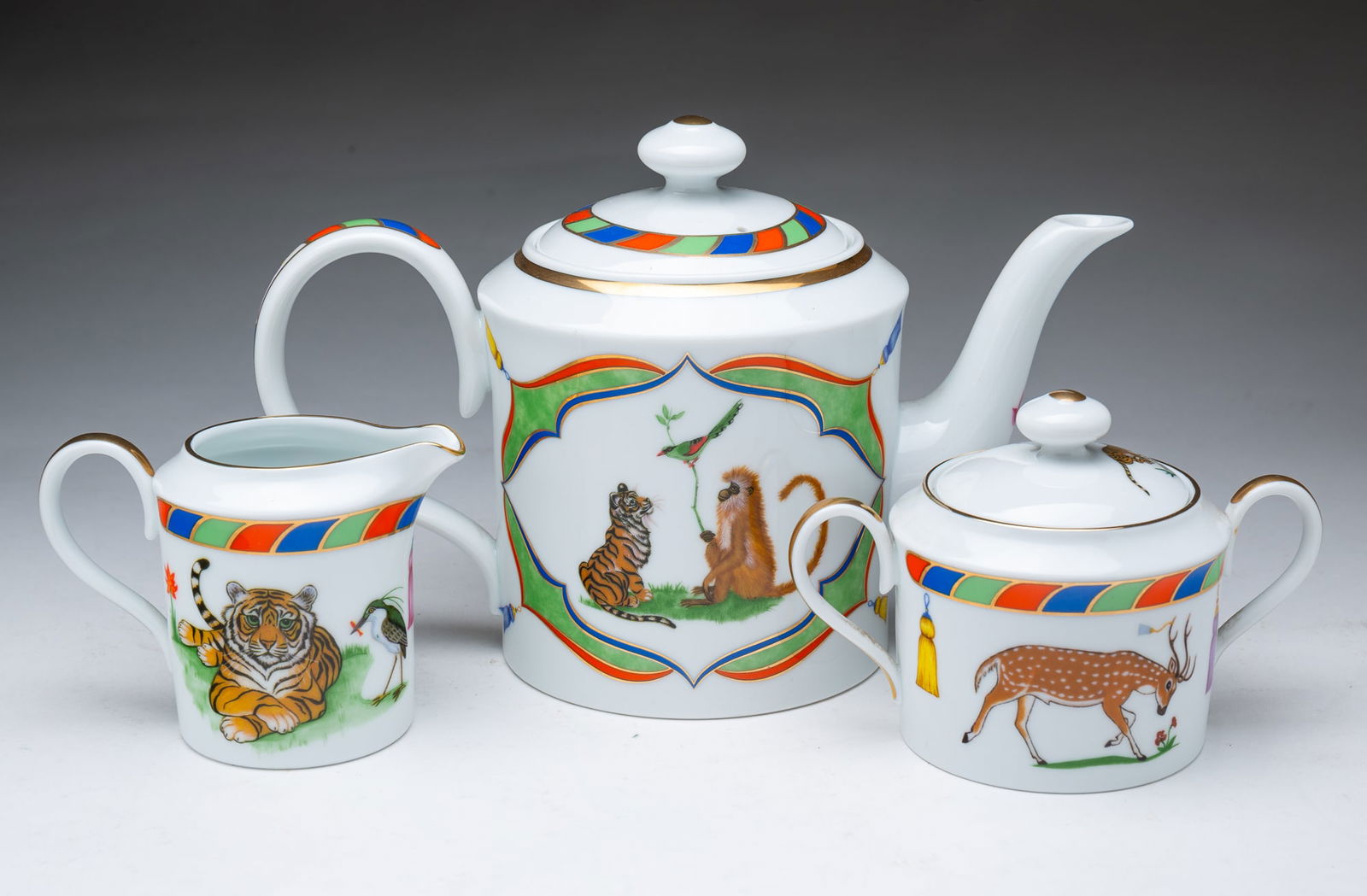 THREE-PIECE LYNN CHASE "TIGER RAJ" PORCELAIN TEA SET. (1 of 6)
