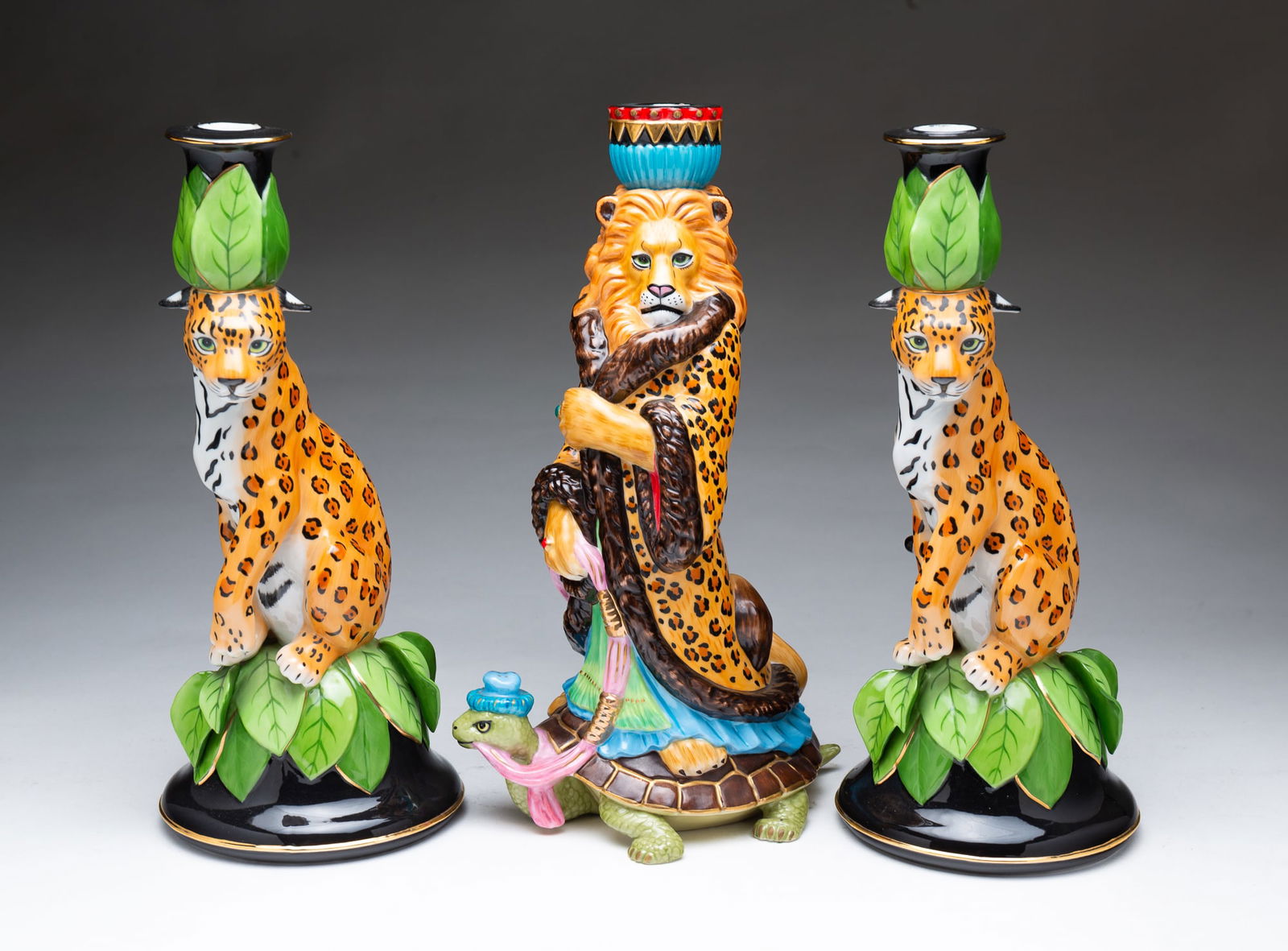 THREE LYNN CHASE PORCELAIN CANDLESTICKS. (1 of 8)