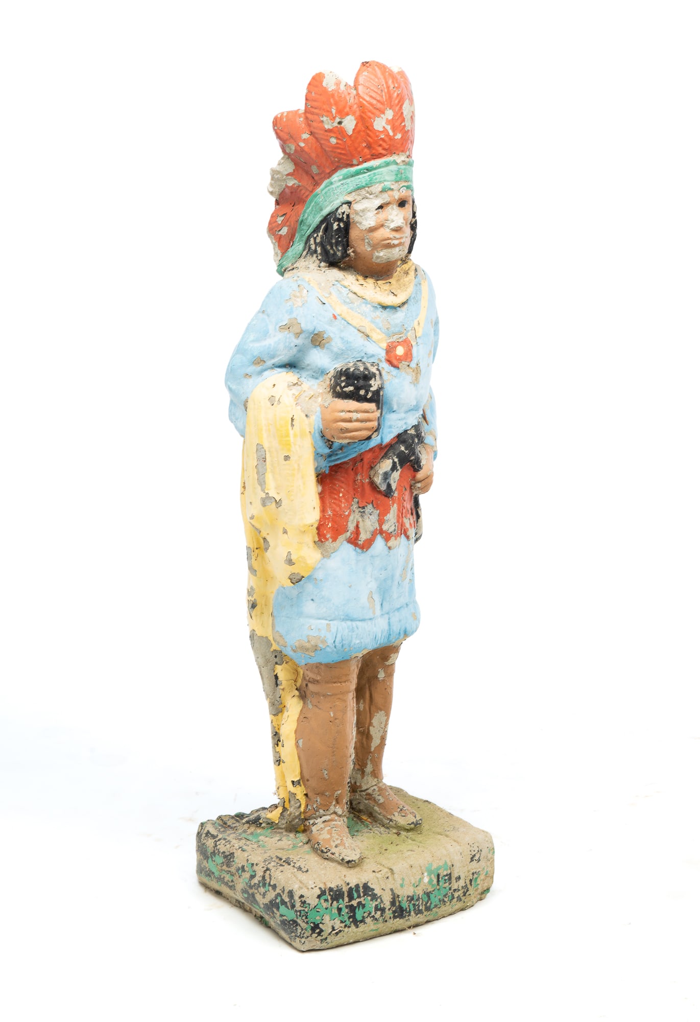 NATIVE AMERICAN PAINTED CONCRETE GARDEN STATUE. (1 of 5)