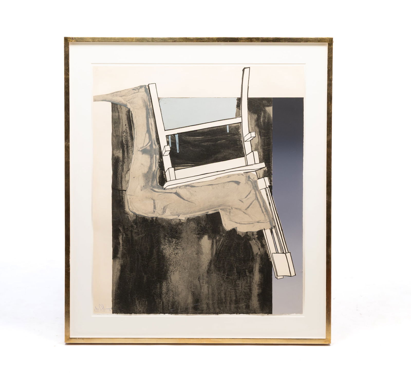 JASPER JOHNS (AMERICAN, B. 1930) "LEG AND CHAIR" LITHOGRAPH IN COLORS.: 1971. "Leg and Chair" from "Fragment-According to What" series. (ULAE 90). On Arches paper.Editioned 37/68 in pencil at top left, signed and dated '71 in blue pencil at lower left. Published and print