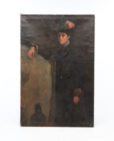 LARGE OIL ON CANVAS PORTRAIT OF A LADY SIGNED HOWARD CHANDLER CHRISTY.