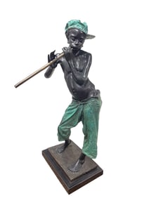 SIDNEY BECK (SOUTH AFRICAN, B. 1936) "PENNY WHISTLER" PAINTED BRONZE STATUE.
