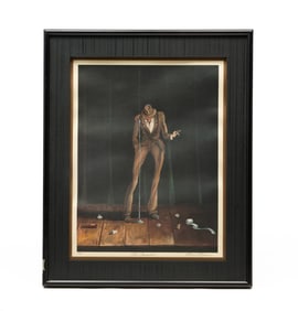 ERNIE BARNES (AMERICAN, 1938-2009) "THE COMEDIAN" LITHOGRAPH IN COLORS ON PAPER.