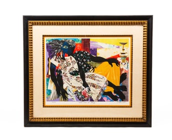 JAMES DENMARK (AMERICAN, B. 1936) "WHEN LOVE IS YOUNG " LIMITED EDITION OFFSET LITHOGRAPH ON PAPER.