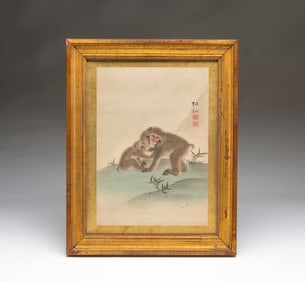 ATTRIBUTED TO MORI SOSEN (JAPANESE, 1747-1821) WATERCOLOR OF TWO MONKIES.