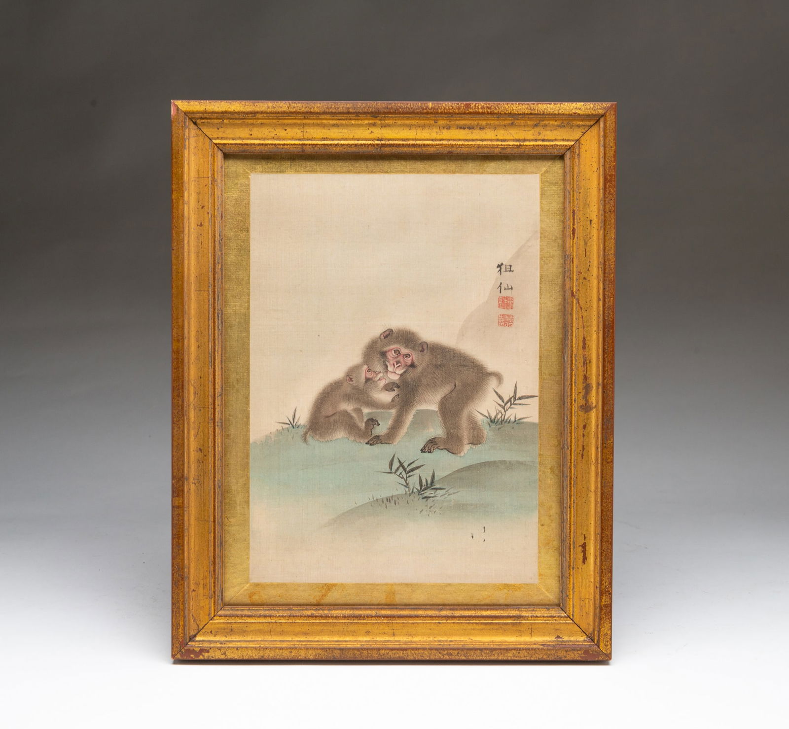 ATTRIBUTED TO MORI SOSEN (JAPANESE, 1747-1821) WATERCOLOR OF TWO MONKIES. (1 of 4)