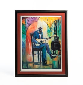 WILLIAM TOLLIVER (AMERICAN, 1951-2000) "DELTA BLUES" LIMITED EDITION OFFSET LITHOGRAPH ON PAPER.