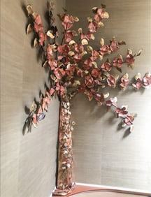 DONN POFF (CIRCLEVILLE, OHIO) LIFE-SIZE COPPER TREE INSTALLATION SCULPTURE.