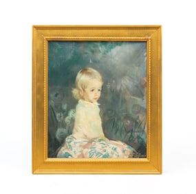 GARDNER COX (MASSACHUSETTS, 1906-1988) OIL ON CANVAS PORTRAIT OF A CHILD.