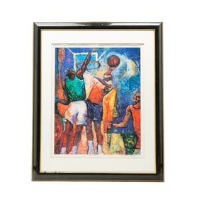 WILLIAM TOLLIVER (AMERICAN, 1951-2000) "SLAM DUNK" LIMITED EDITION OFFSET LITHOGRAPH ON PAPER.