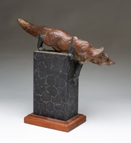 DAVID H. TURNER (AMERICAN, B. 1961) BRONZE FOX SCULPTURE, DATED 2000.