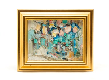 JACK MEANWELL (CANADIAN/CINCINNATI, 1919-2005) OIL ON CANVAS ABSTRACT FLORAL STILL LIFE, DATED 1992.