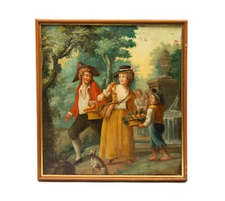 EUROPEAN SCHOOL OIL ON CANVAS COURTSHIP SCENE.