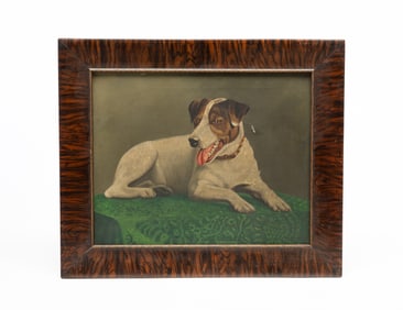 AMERICAN SCHOOL OIL ON CANVAS OF A JACK RUSSELL TERRIER.