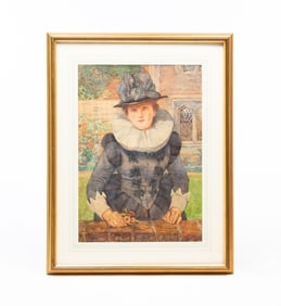 EUROPEAN SCHOOL WATERCOLOR PORTRAIT OF A LADY.