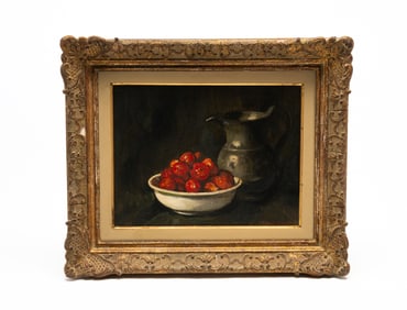 ROBERT J. SMITH (AMERICAN, 1901-1985) OIL ON BOARD STILL LIFE OF APPLES, DATED 1974.