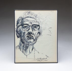 EMERSON BURKHART (OHIO, 1905-1969) SELF-PORTRAIT INK DRAWING, DATED 1958.