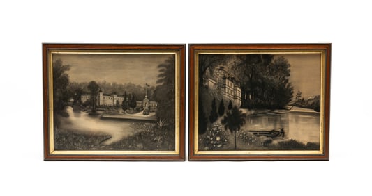 TWO EUROPEAN SCHOOL SANDPAPER PICTURES.