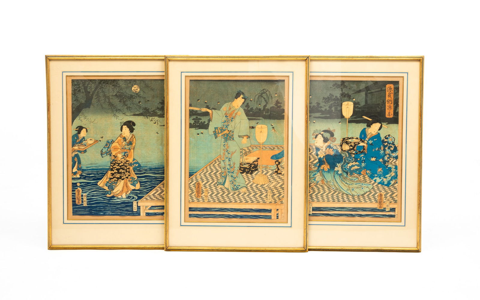 UTAGAWA KUNISADA (TOYOKUNI III) (JAPANESE, 1786-1864) WOODBLOCK PRINT TRIPTYCH. (1 of 7)
