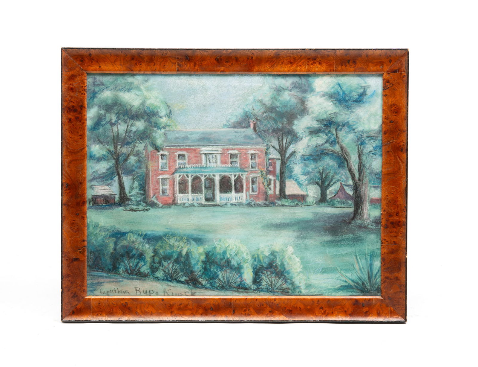 CYNTHIA RUPE KNOCK (AMERICAN, 20TH CENTURY) PASTEL ON PAPER OF VIEW OF A HOMESTEAD. (1 of 4)