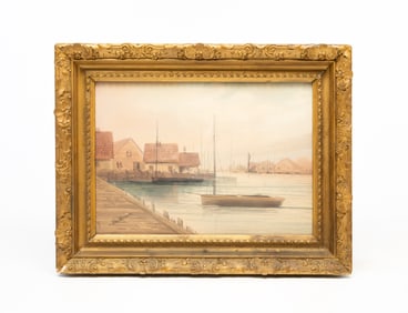 JEAN RAMAUD WATERCOLOR HARBOR SCENE.