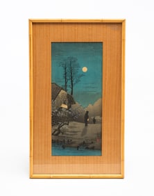 HIROAKI (JAPANESE, 1871-1944) "COUNTRY BY MOONLIGHT" WOODBLOCK PRINT.