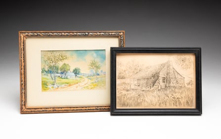 TWO SMALL AMERICAN SCHOOL WORKS ON PAPER.