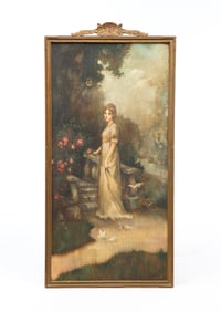 AMERICAN SCHOOL OIL ON LINEN MOUNTED ON BOARD PORTRAIT OF A LADY.