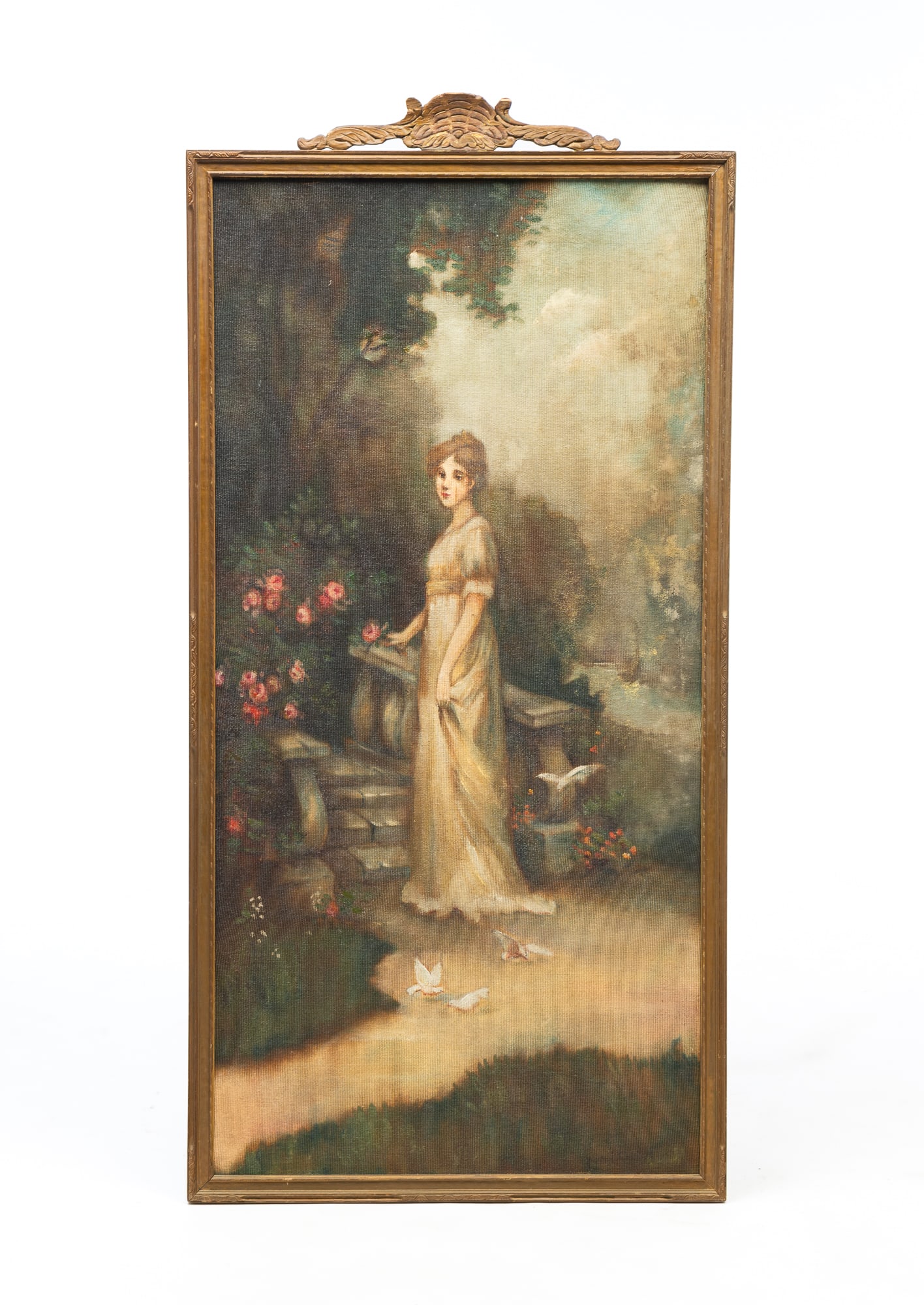 AMERICAN SCHOOL OIL ON LINEN MOUNTED ON BOARD PORTRAIT OF A LADY. (1 of 4)