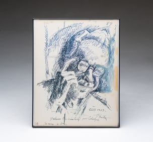 EMERSON BURKHART (OHIO, 1905-1969) SELF-PORTRAIT INK DRAWING, DATED 1953.