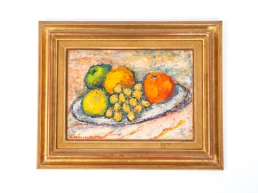 EUROPEAN SCHOOL OIL ON CANVAS STILL LIFE OF FRUIT.