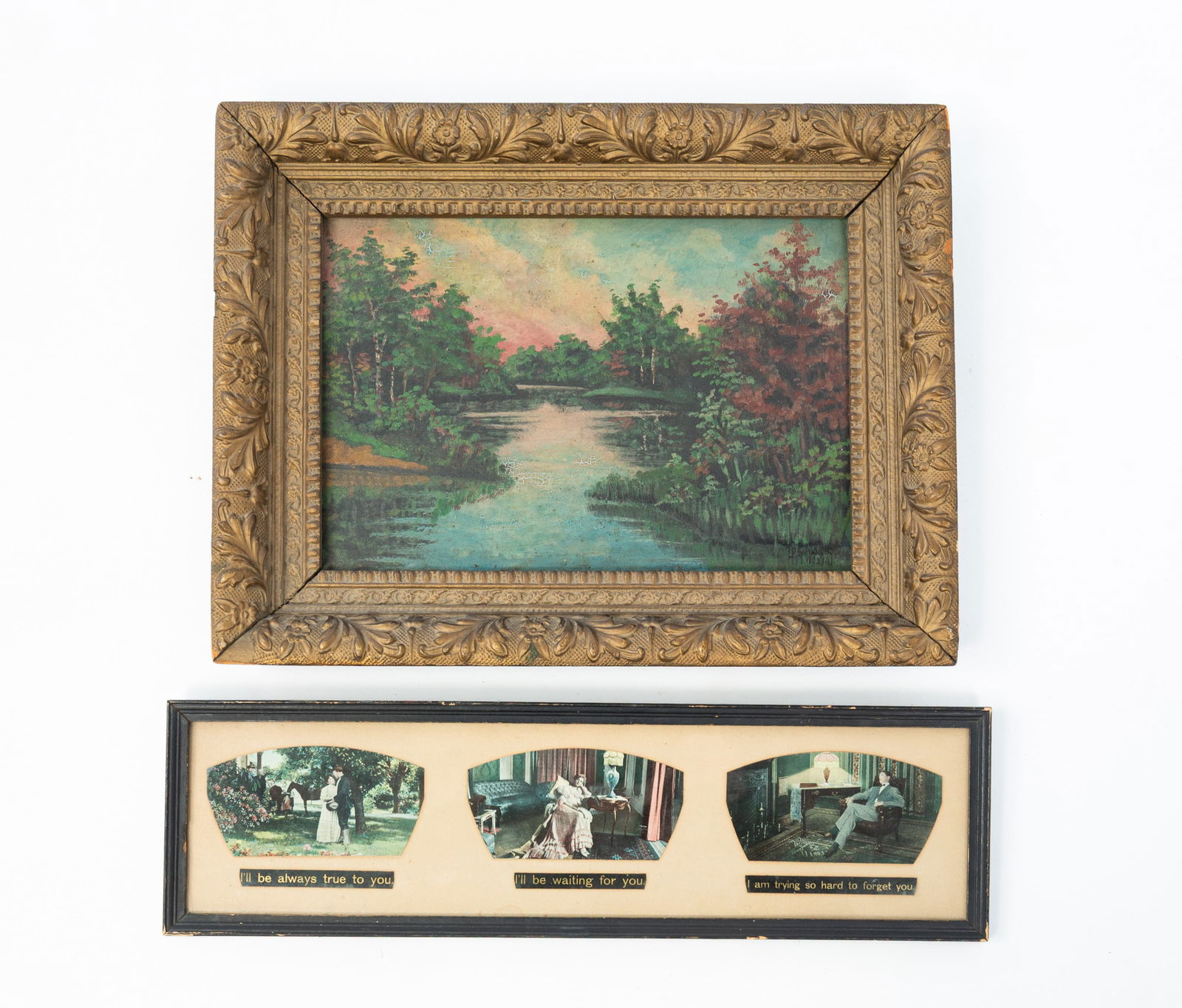TWO AMERICAN FRAMED ITEMS, INCL. OIL ON BOARD CREEK LANDSCAPE. (1 of 7)