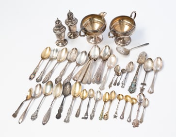GROUP OF STERLING SILVER AND TWO WEIGHTED ITEMS.