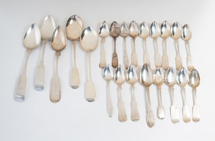 COLLECTION OF AMERICAN COIN SILVER AND ENGLISH STERLING.