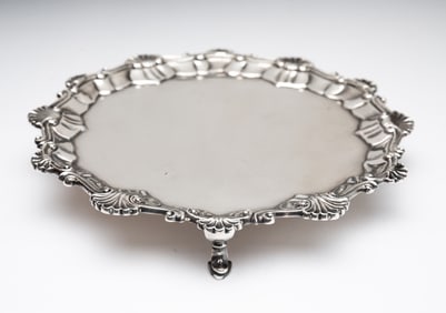 ENGLISH STERLING SILVER FOOTED SALVER.