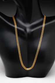 14K YELLOW GOLD FANCY LINK NECKLACE.
