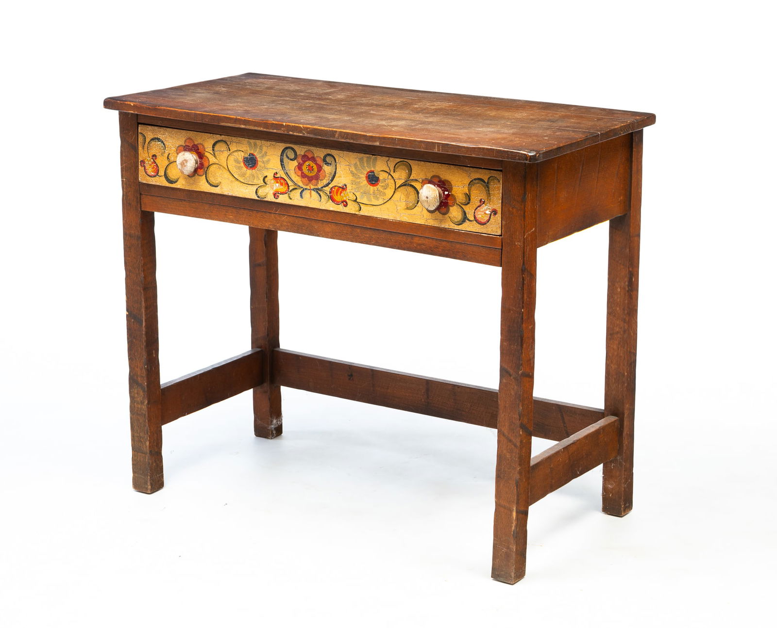 MONTEREY FURNITURE CO. (LOS ANGELES, CALIFORNIA) PAINT-DECORATED MAPLE ONE-DRAWER TABLE. (1 of 4)
