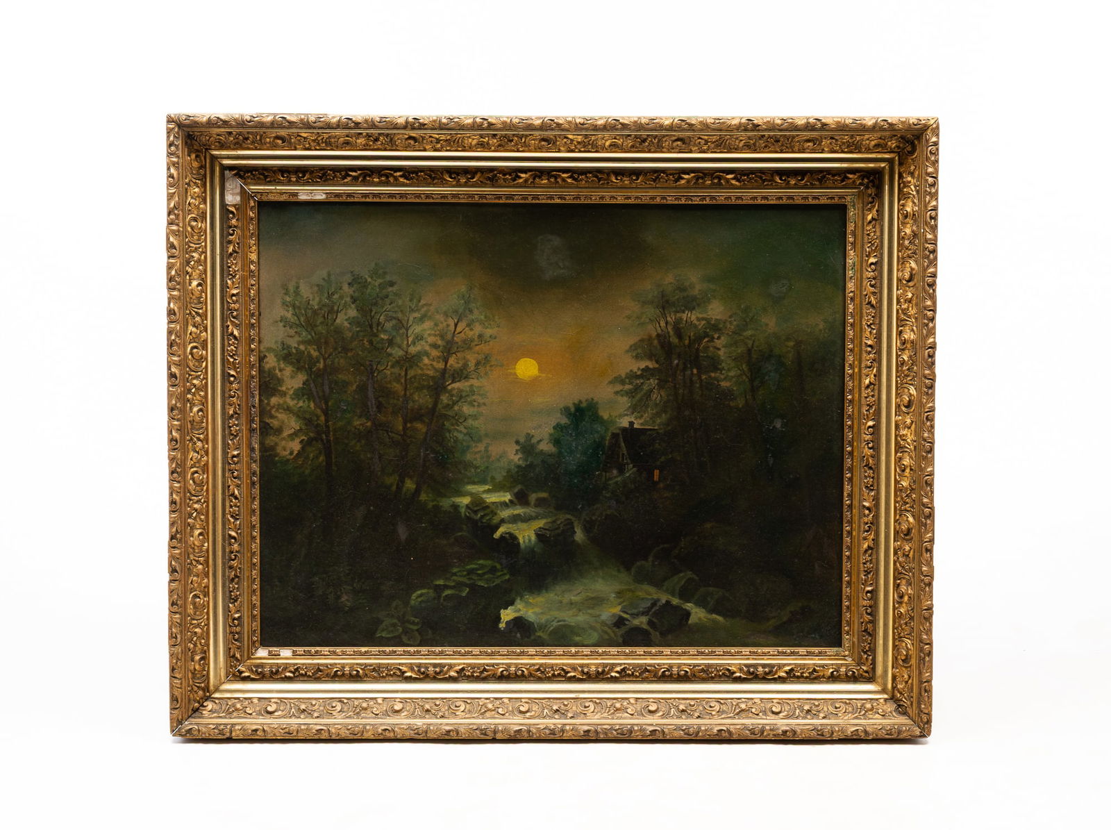 LARGE AMERICAN SCHOOL OIL ON CANVAS OF MOONLIT LANDSCAPE. (1 of 5)