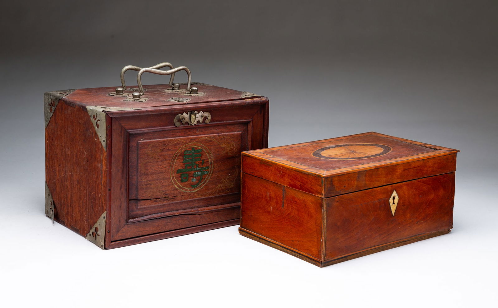 TWO WOOD BOXES, ONE WITH INLAY. (1 of 5)