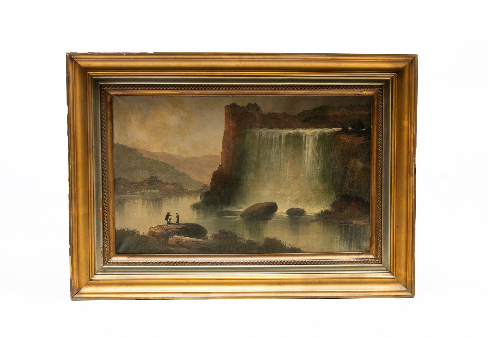 HUDSON RIVER SCHOOL OIL ON CANVAS OF WATERFALL LANDSCAPE. (1 of 5)