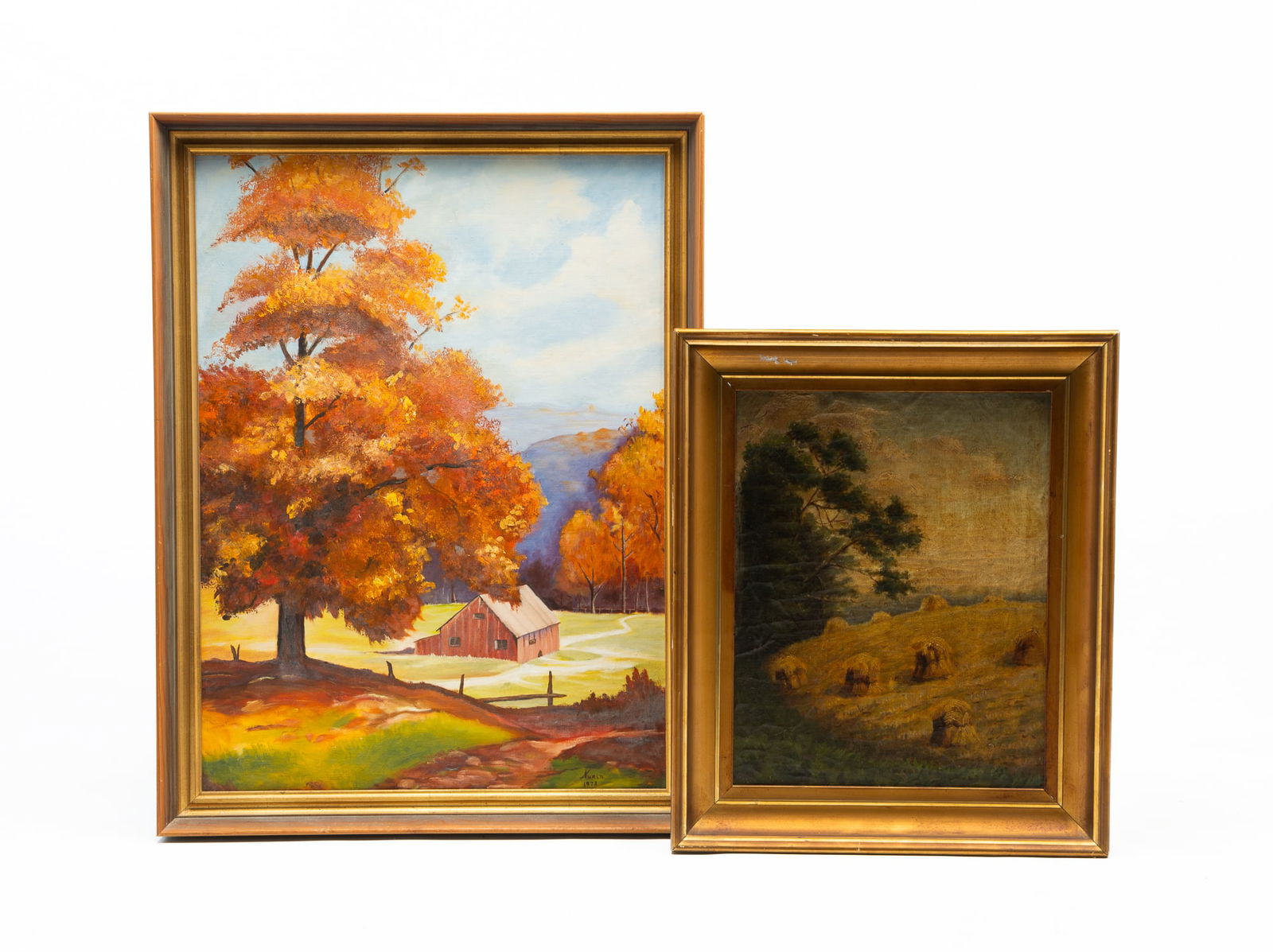 TWO AMERICAN SCHOOL OIL ON CANVAS BOARD LANDSCAPES. (1 of 5)