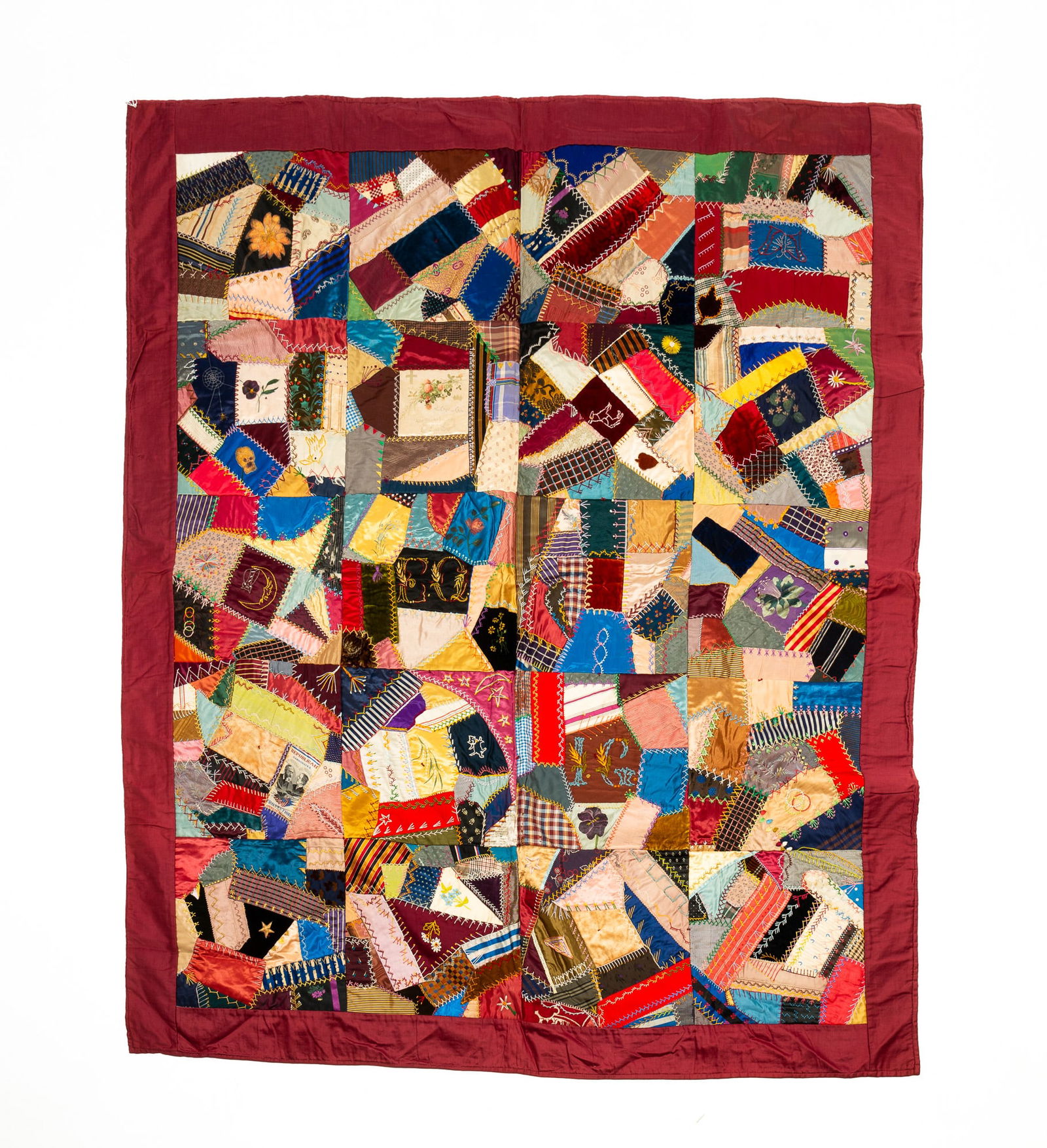 AMERICAN EMBROIDERED CRAZY QUILT WITH HARRISON AND MORTON POLITICAL PATCH. (1 of 5)