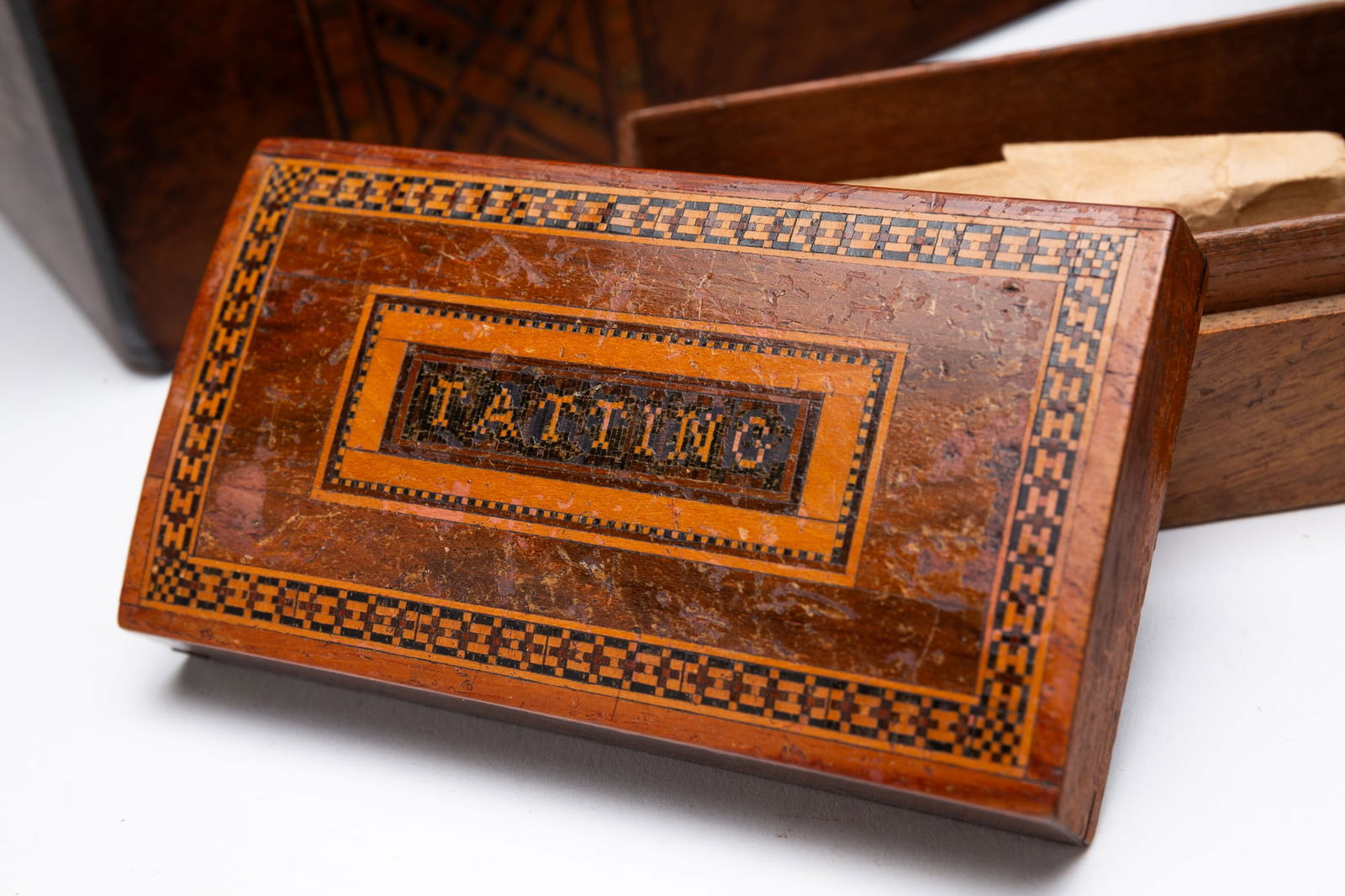 THREE VICTORIAN TUNBRIDGE WARE SEWING BOXES. - 3