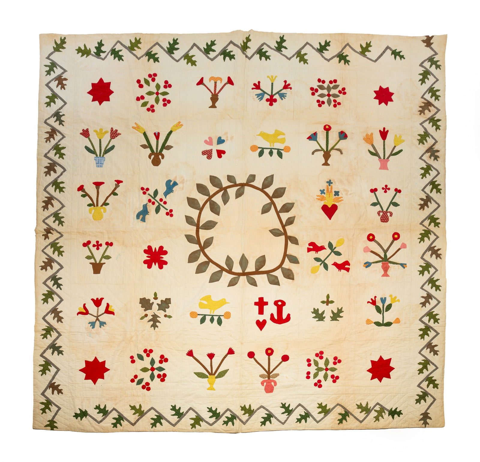 AMERICAN FOLKSY COTTON APPLIQUE QUILT. (1 of 7)