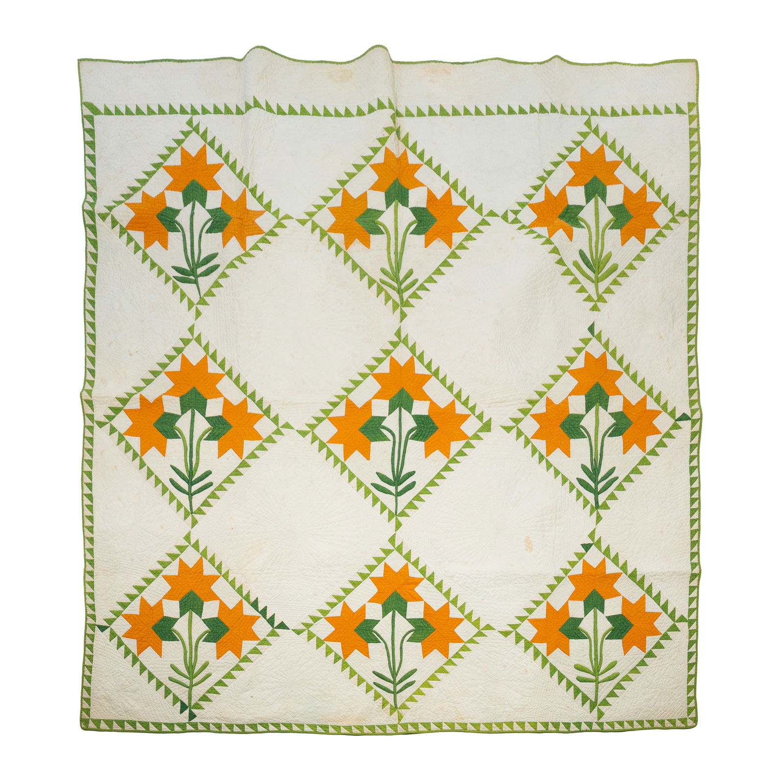 AMERICAN COTTON APPLIQUE AND PIECEWORK FLORAL QUILT. (1 of 3)
