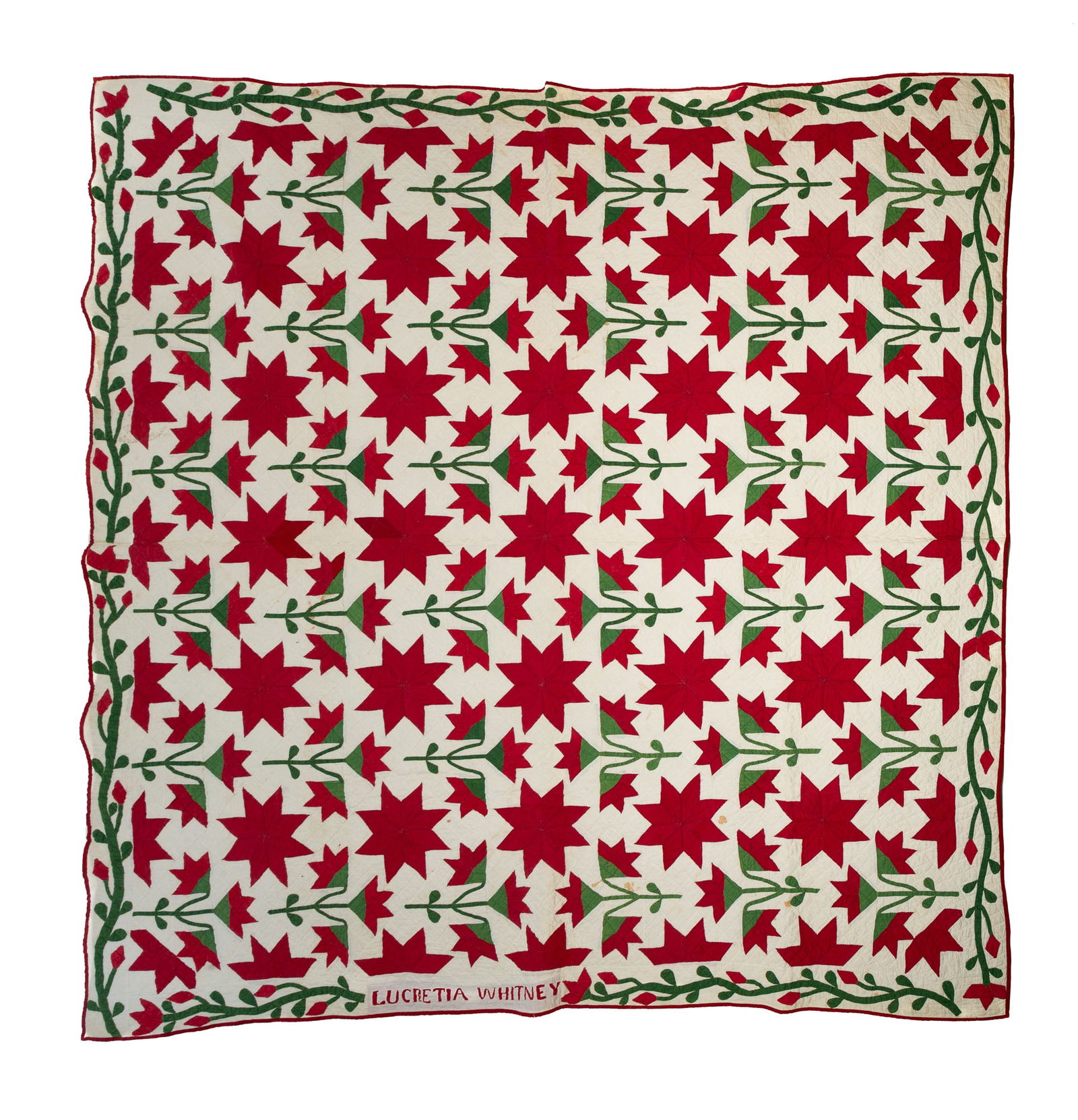 AMERICAN COTTON APPLIQUE FLOWER AND STAR QUILT. (1 of 5)