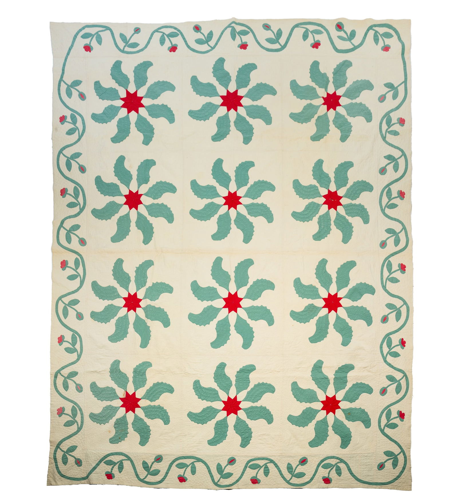 AMERICAN COTTON APPLIQUE FLORAL QUILT. (1 of 4)